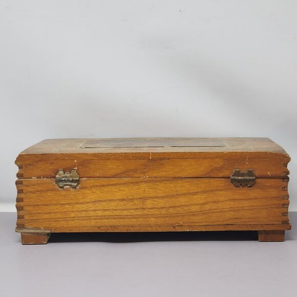 Vintage Wooden Dovetail Jewelry Box With Mirror & Floral Design - Picture 4 of 12